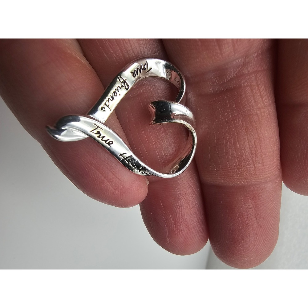 Sterling Silver 925 True Friends True Hearts Engraved Open Heart Pendant Charm